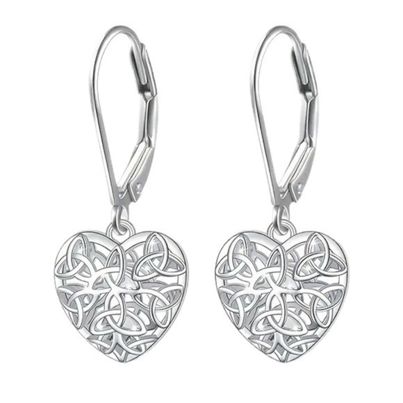 Jewelry - Sterling Silver Hollow Heart Drop Filigree Dangle Earrings - NWT